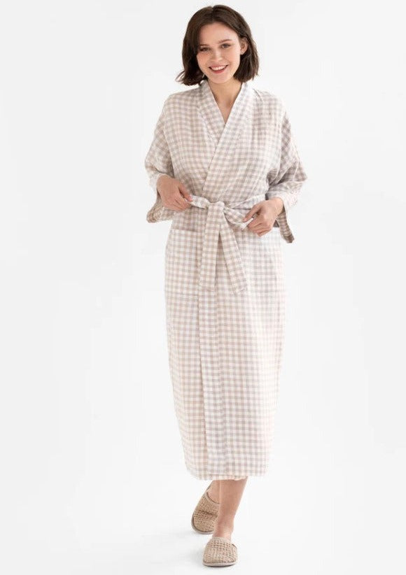 Gingham Linen Bath Robe