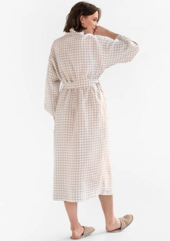 Gingham Linen Bath Robe