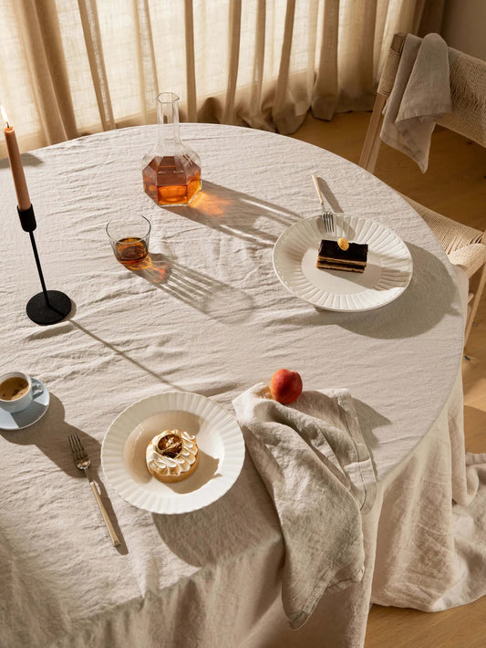 Round Linen Tablecloth | Natural