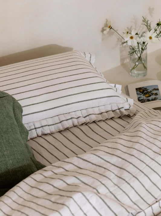 Pleated Stripe Pillowcases | Sage