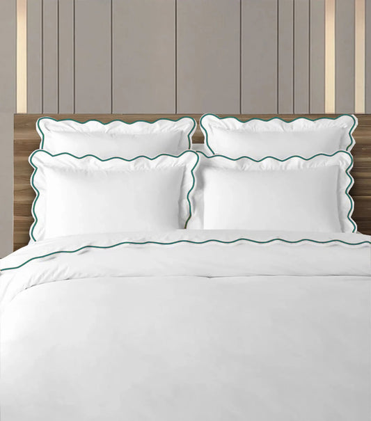 Scalloped Embroidery Duvet Cover set - Forest Green