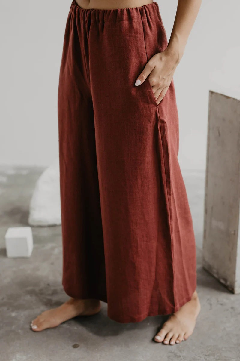 Isabella Wide Linen Pants - Terracotta