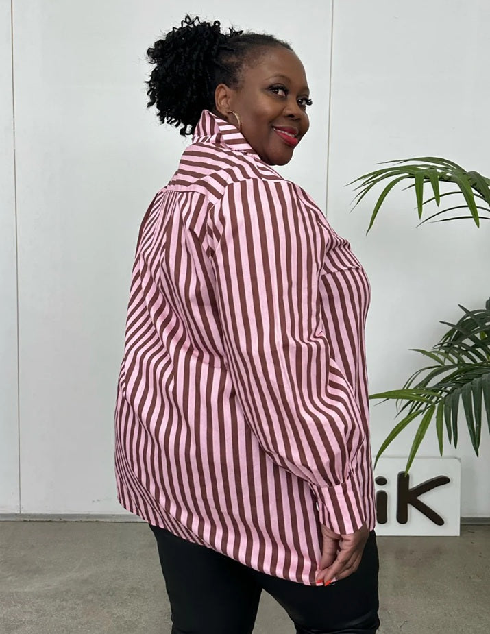 Oversized Cotton Shirt - Chocolate Stripes