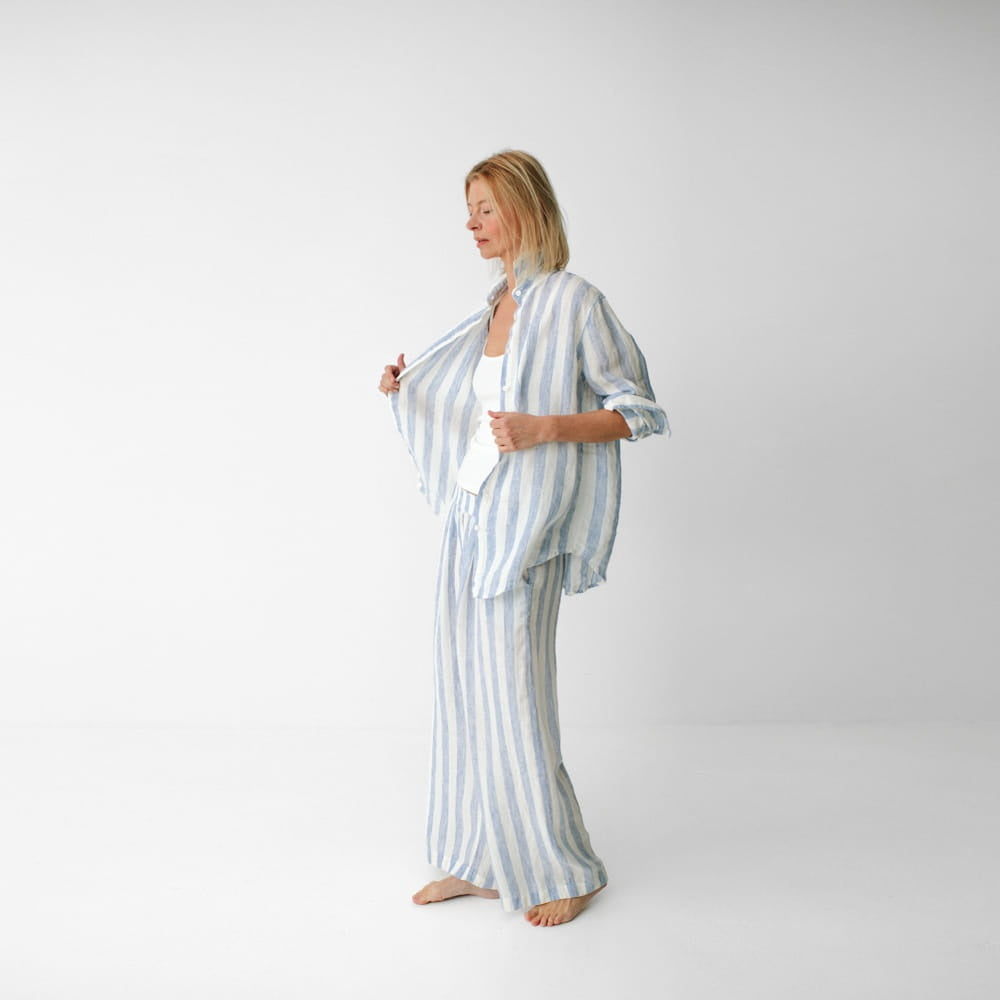 Linen Shirt | Wide Blue Stripes