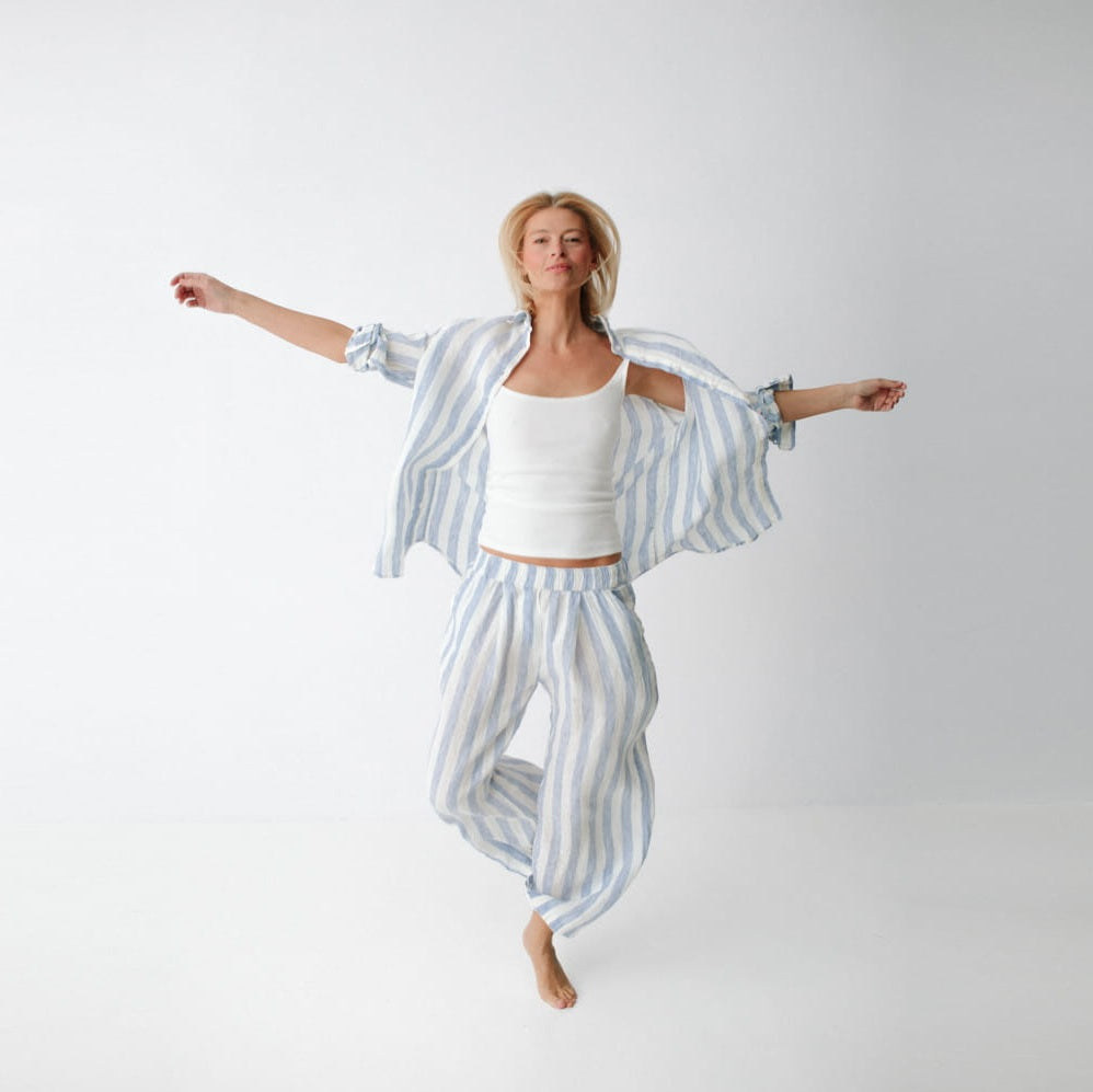 Linen Shirt | Wide Blue Stripes