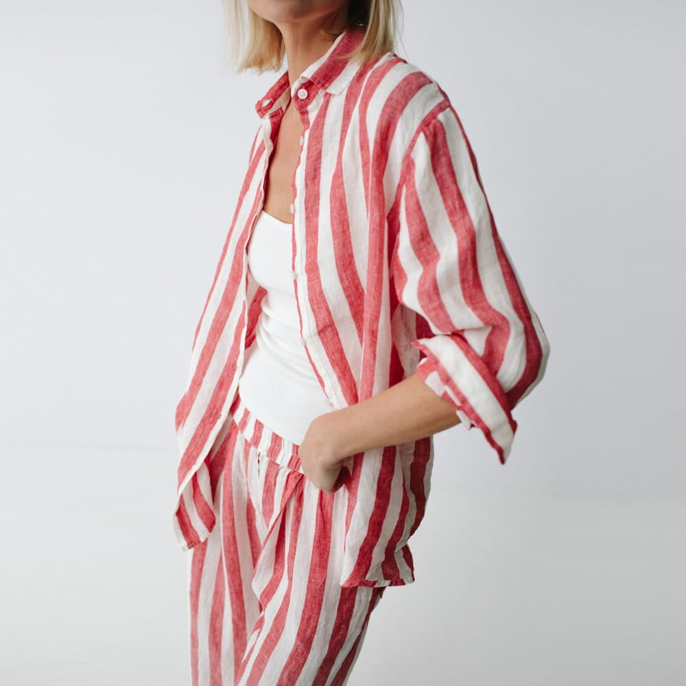 Linen Shirt | Wide Red Stripes
