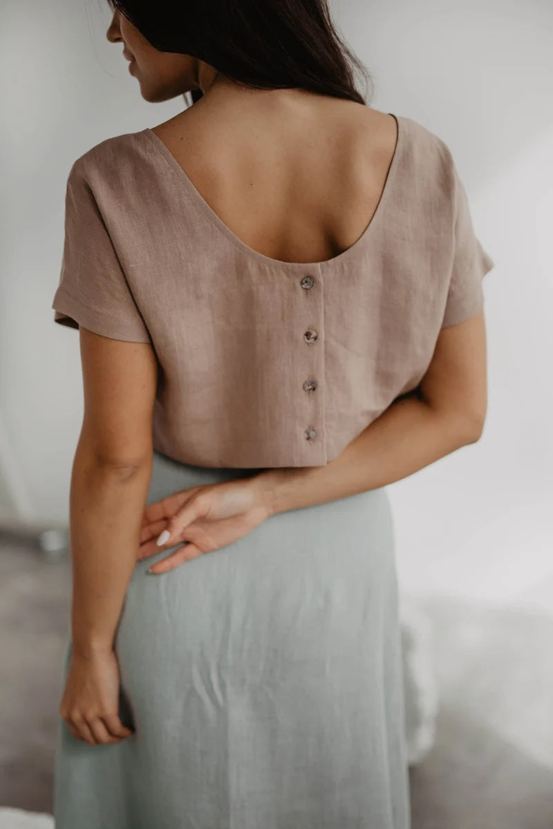 Lisa Linen Crop Top | Rosy Brown