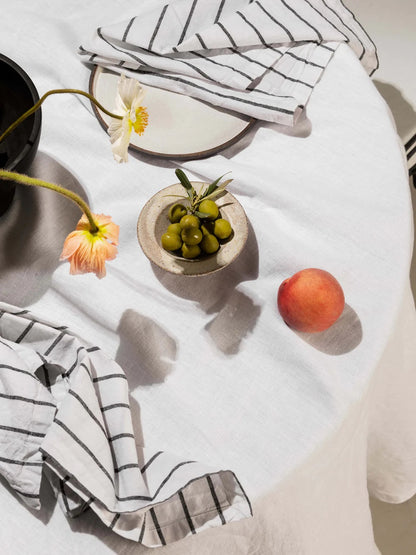 Round Linen Tablecloth | White