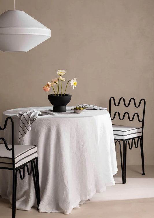 Round Linen Tablecloth | White
