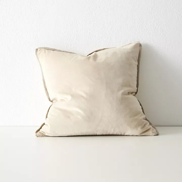 Velvet Cushion with Linen Border  | Salt