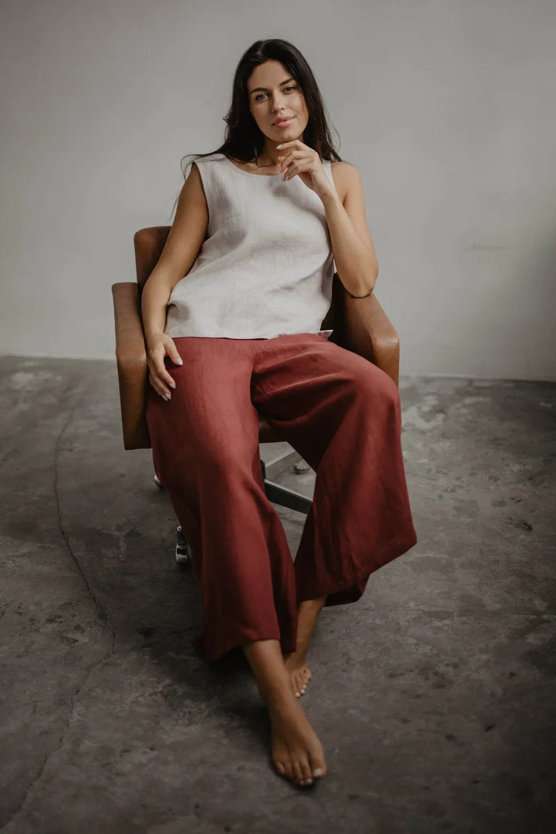 Isabella Wide Linen Pants - Terracotta