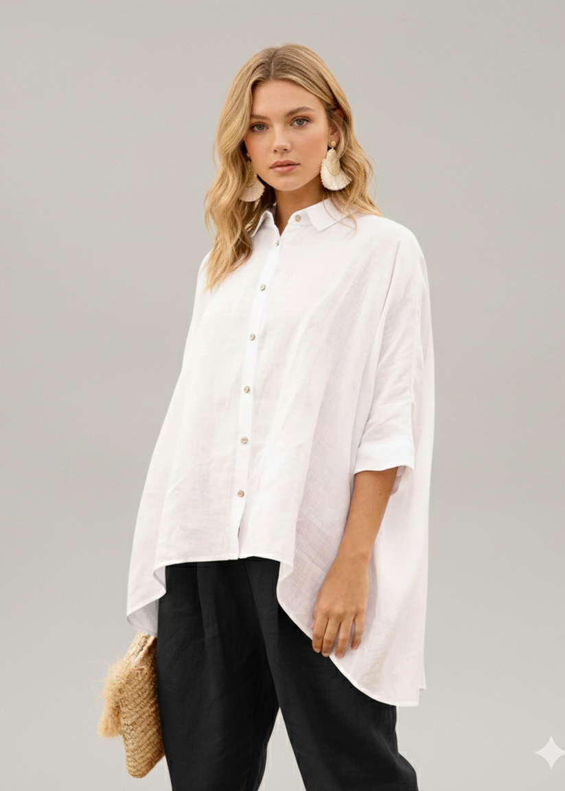 Oversized Linen Shirt - White – The Foxes Den