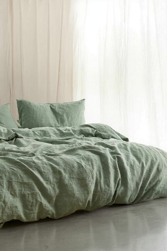 Reversible Linen Duvet Cover - Celadon & Willow