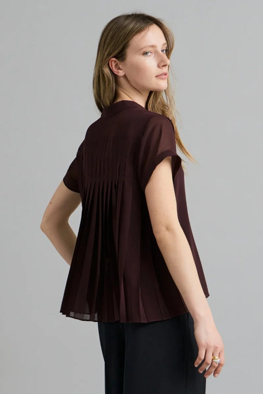 Sheer Pleated Shirt -Deep Wine