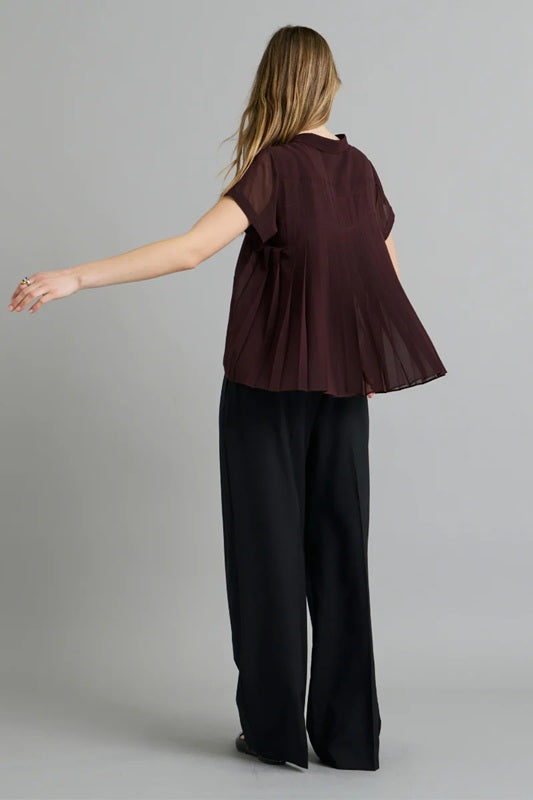Sheer Pleated Shirt -Deep Wine