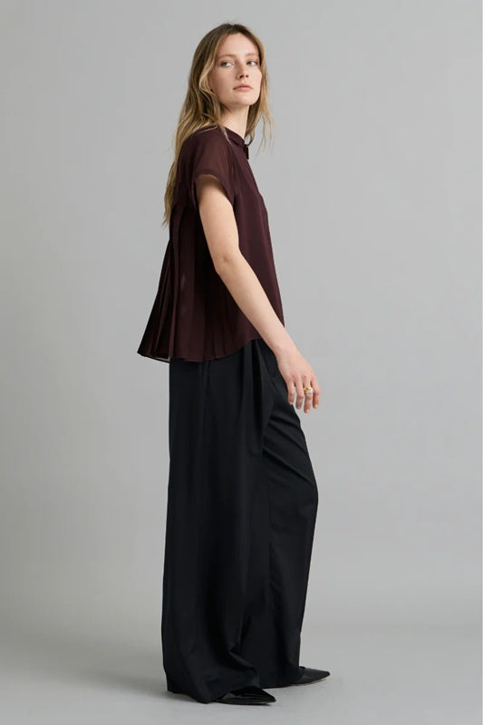 Sheer Pleated Shirt -Deep Wine
