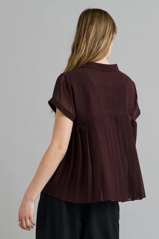 Sheer Pleated Shirt -Deep Wine