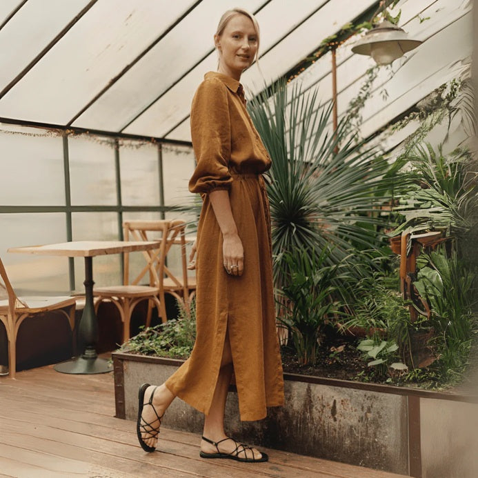 RHAPSODY Linen Dress - Bronze