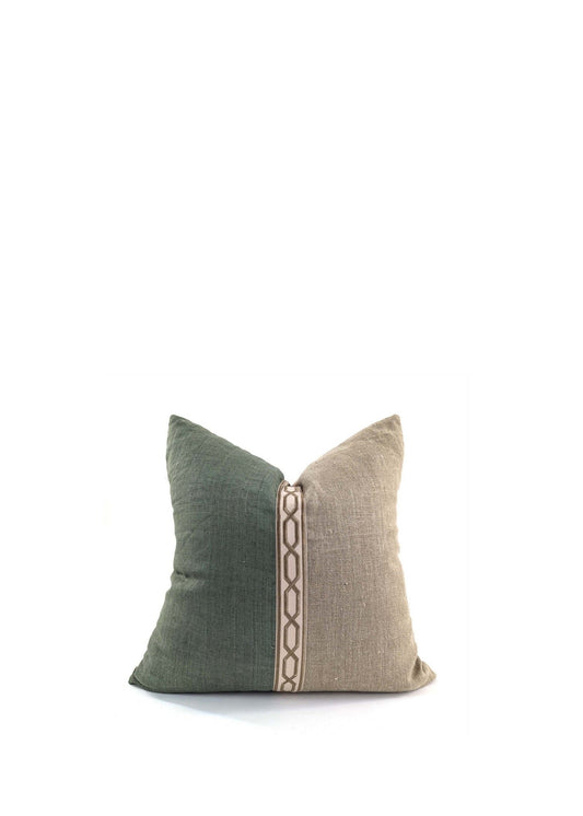 Yacht cushion cover -Green & Natural
