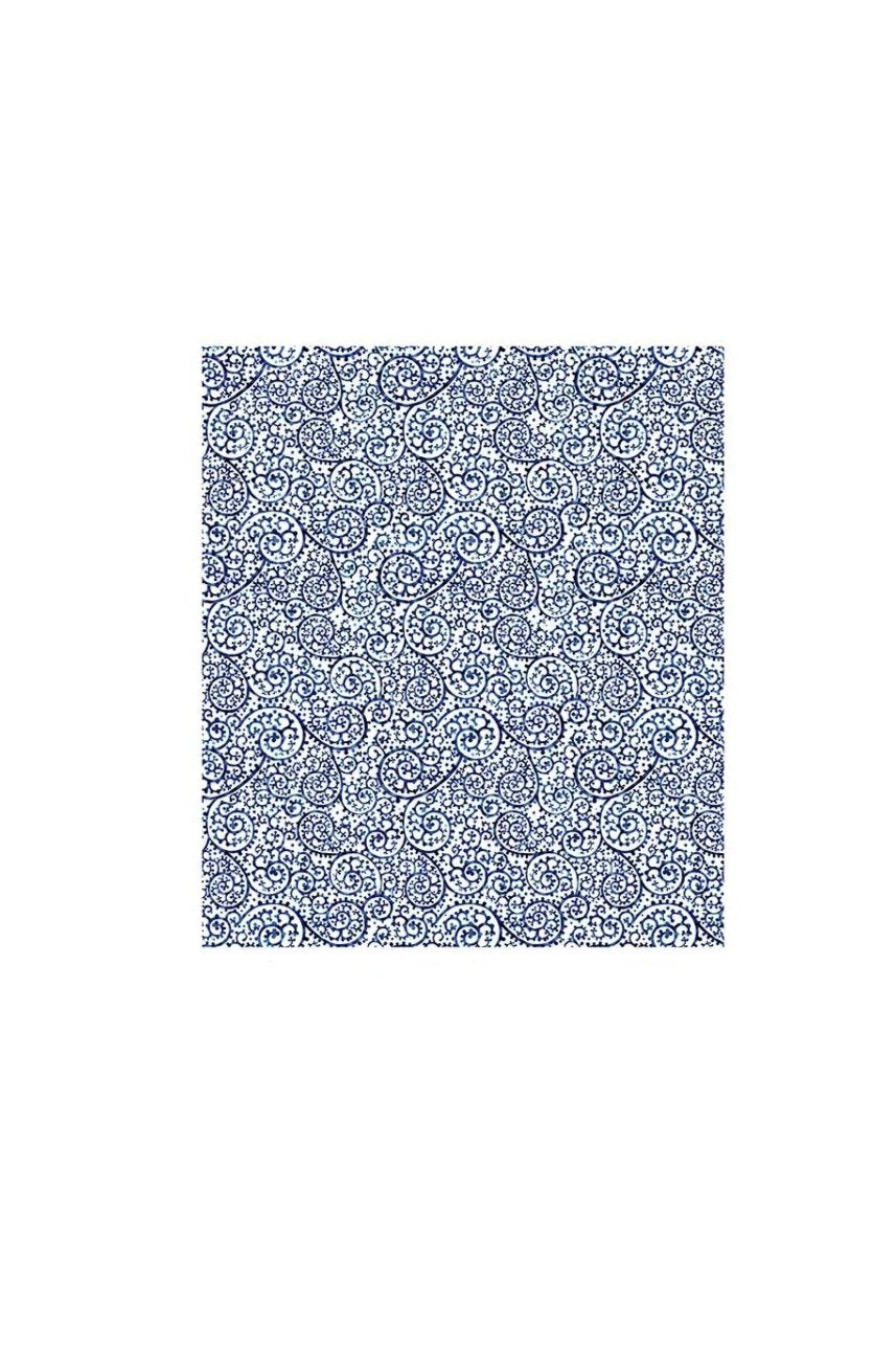A dish cloth with a blue and white floral pattern designed by William Morris, made from a blend of cotton and rayon.