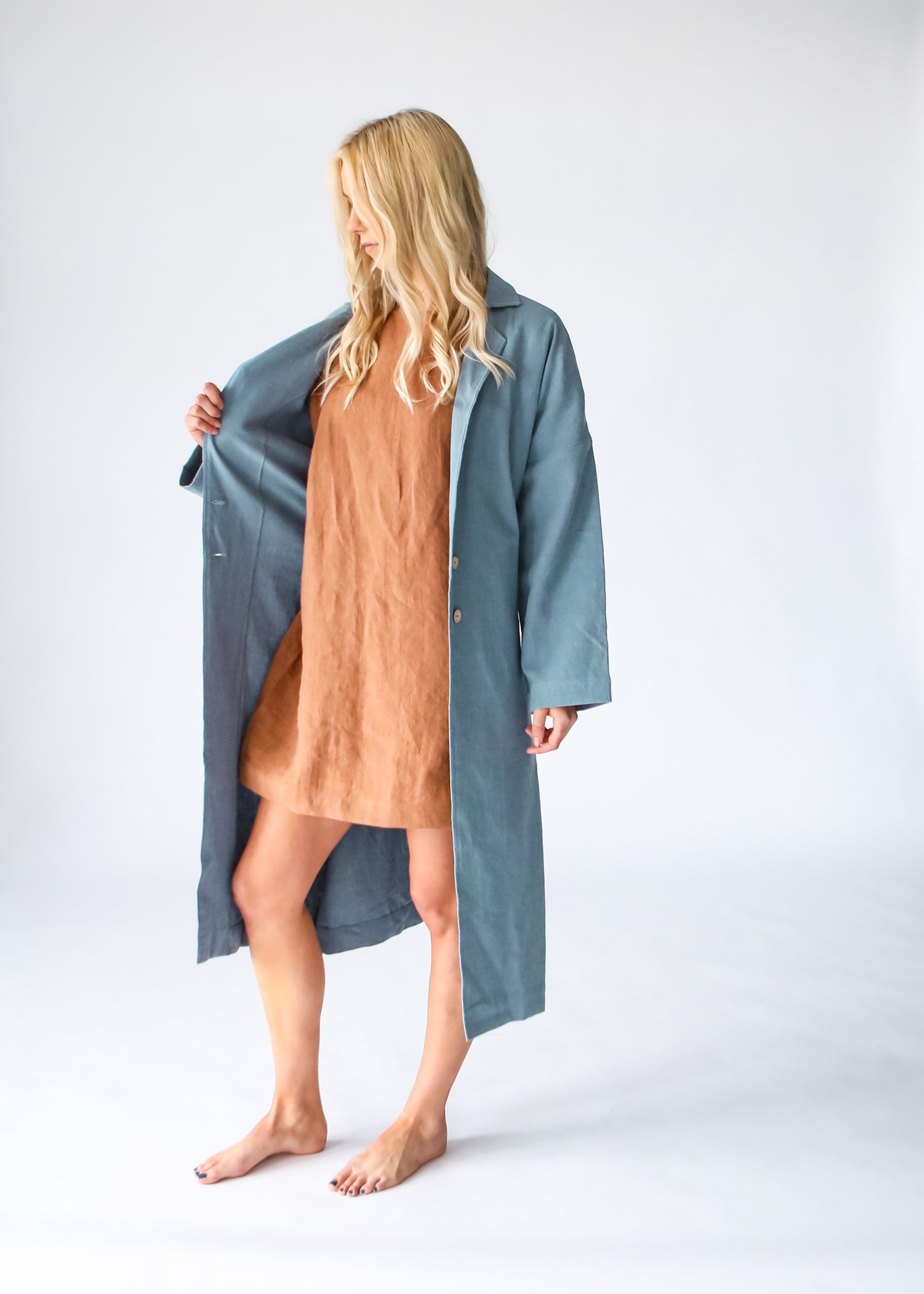 Heavy Linen Coat | Sky Blue