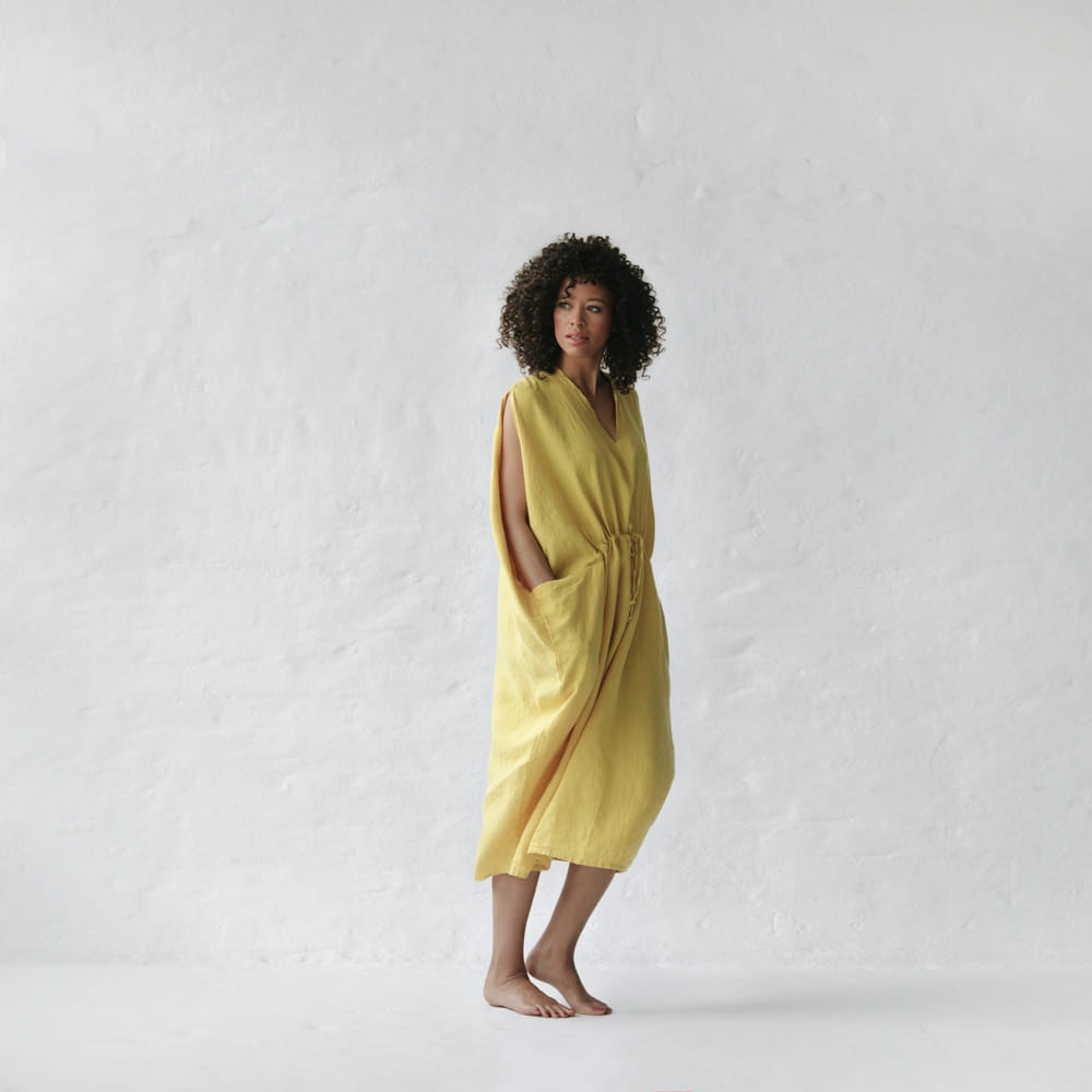 Drawstring Linen Dress | Yellow