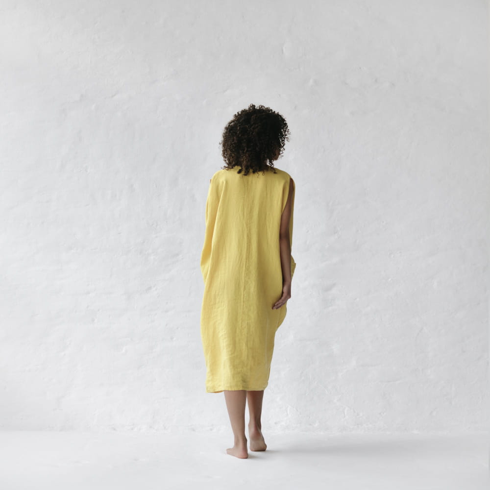 Drawstring Linen Dress | Yellow