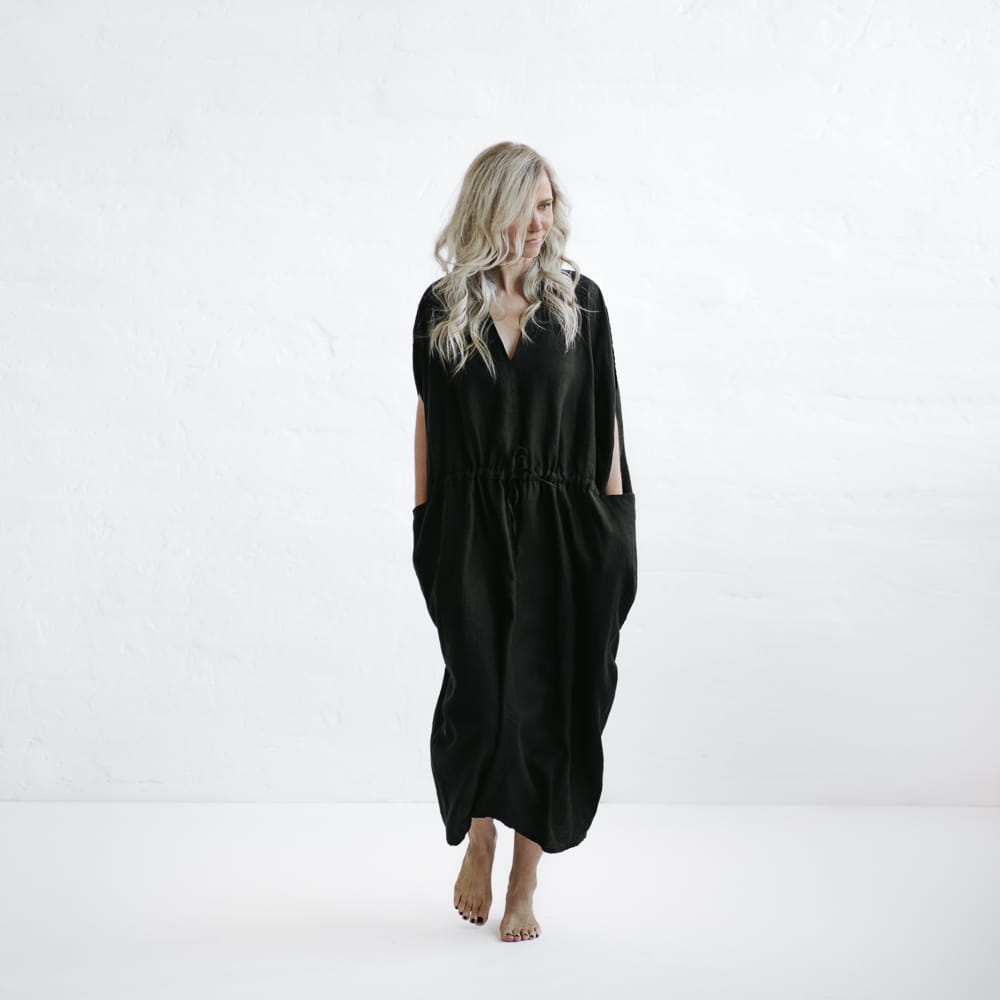 Drawstring Linen Dress | Black