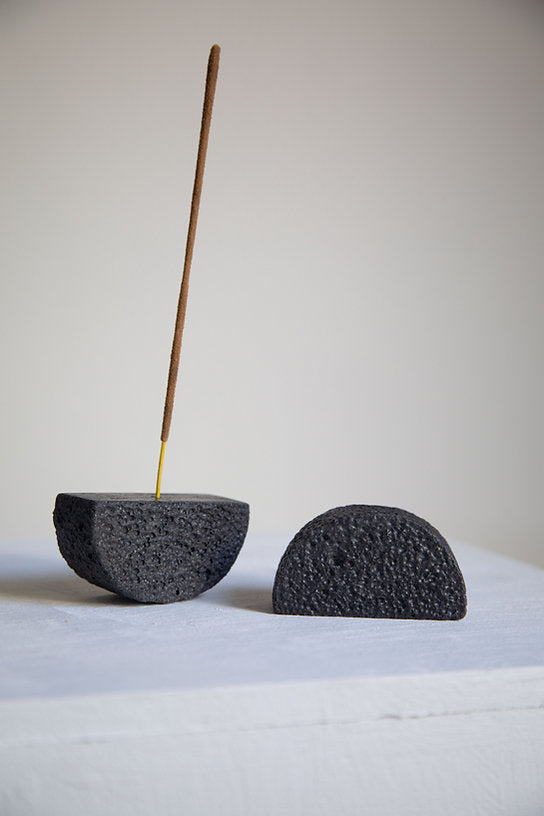 Lavastone hand-carved Incense holder | Black