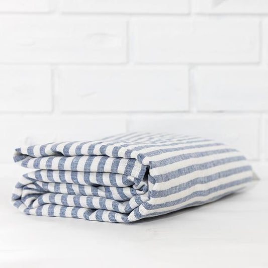 Blue Stripe Linen Flat Sheet | Oeko-Tex® certified