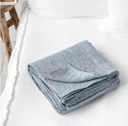 Blue Chambray Linen Flat Sheet | Oeko-Tex® certified