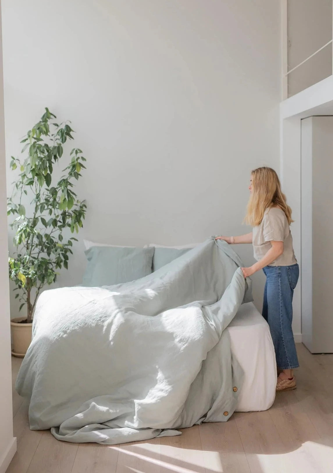 Duck Egg Linen Flat Sheet | Made in Europe