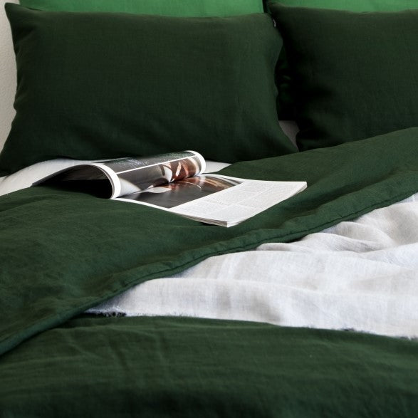 Linen Flat Top Sheet  | Forest Green | Made in Europe