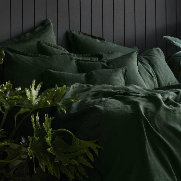 Linen Flat Top Sheet  | Forest Green | Made in Europe