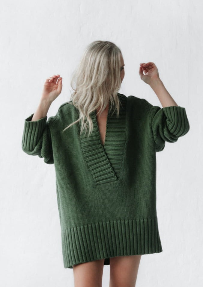 V Neck Sweater | Green