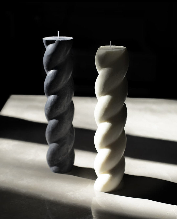 Large twisted pillar candle | Charcoal