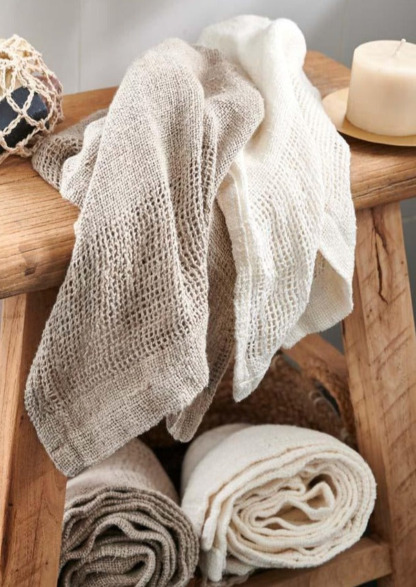 Woven Linen hand Towel | Ivory