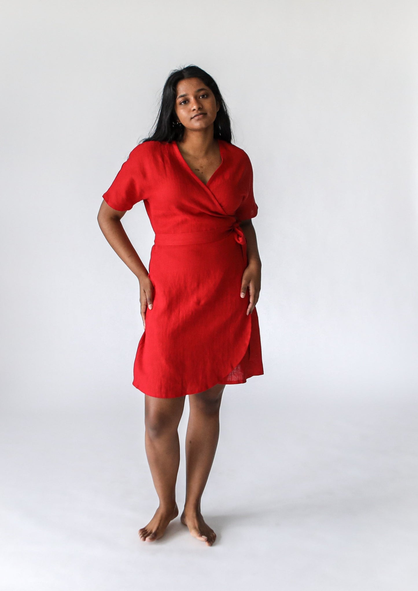 Wrap Linen Dress | Red