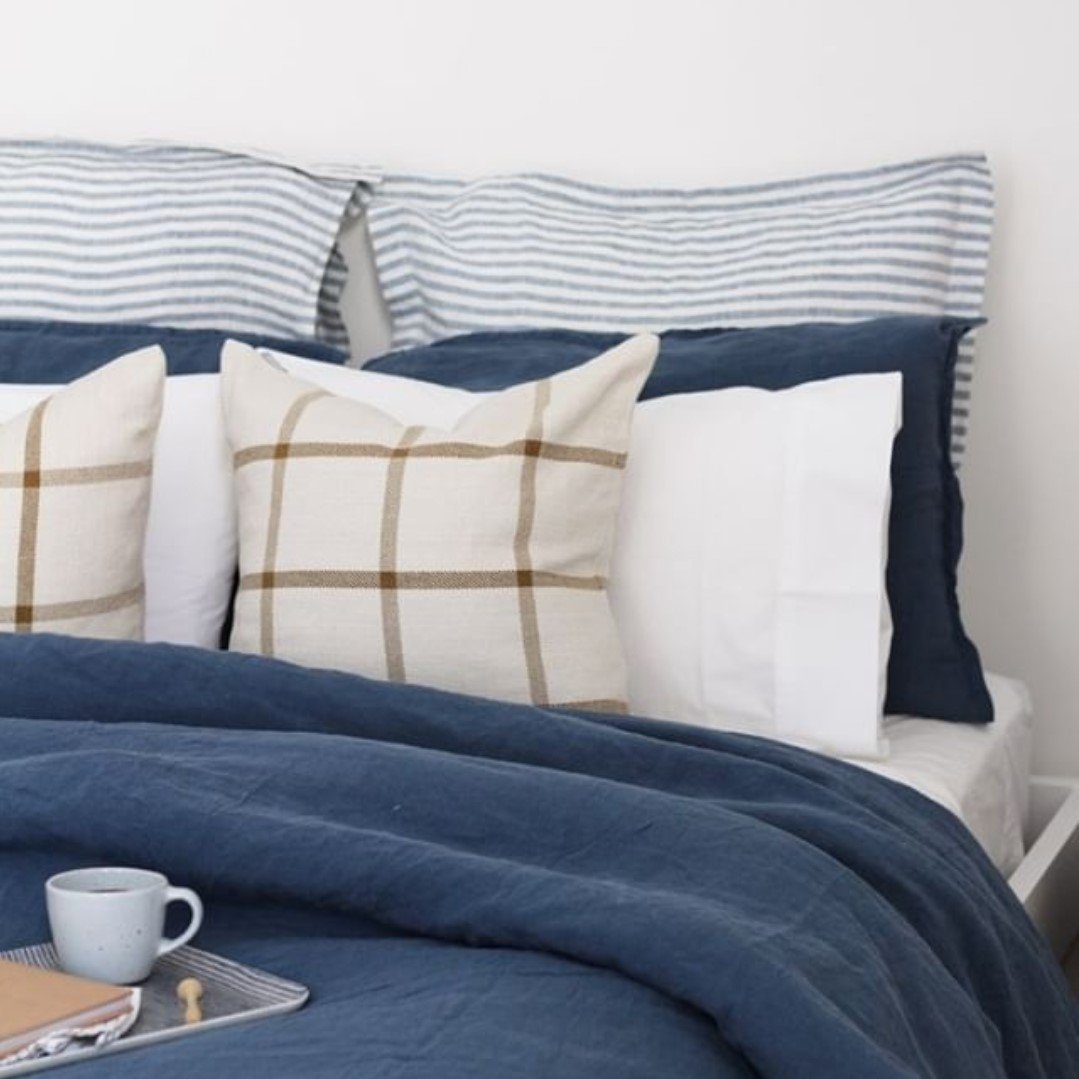 Blue Striped Linen Euro Pillowcases | Oeko-Tex®
