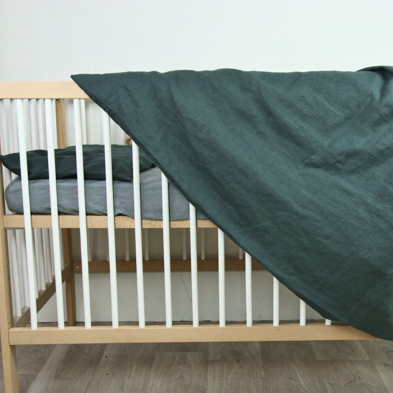Kids Linen Duvet Set | Dark Green