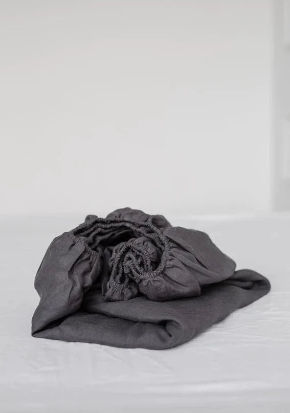 Slate Linen Fitted Sheet  | Made in Europe