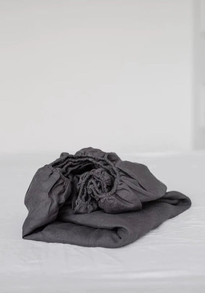 Slate Linen Fitted Sheet  | Made in Europe