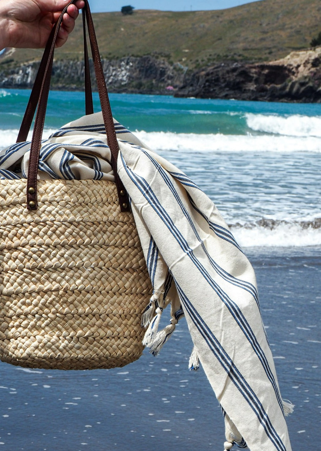Turkish Beach Towel | Black & Blue Stripe