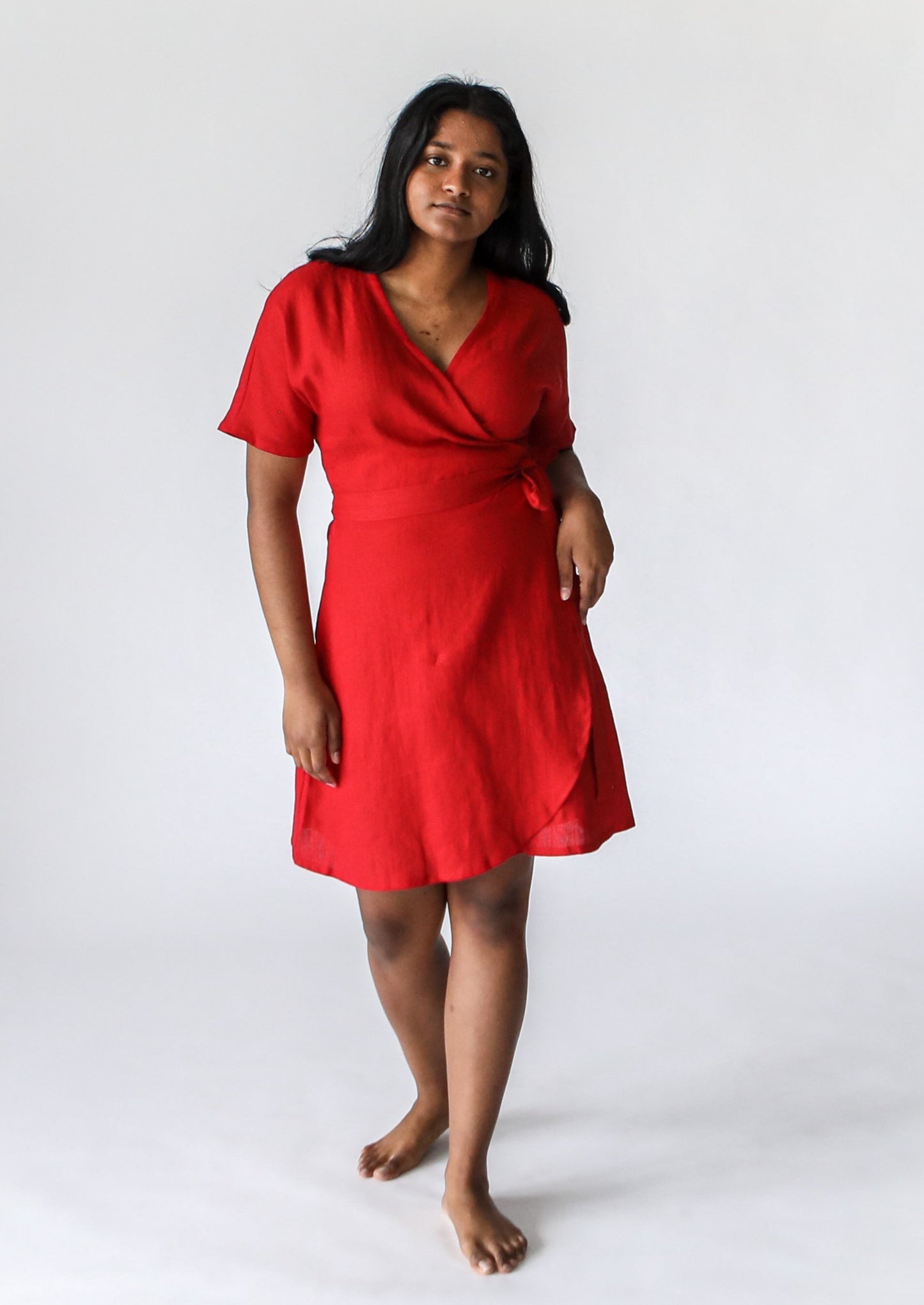 Wrap Linen Dress | Red