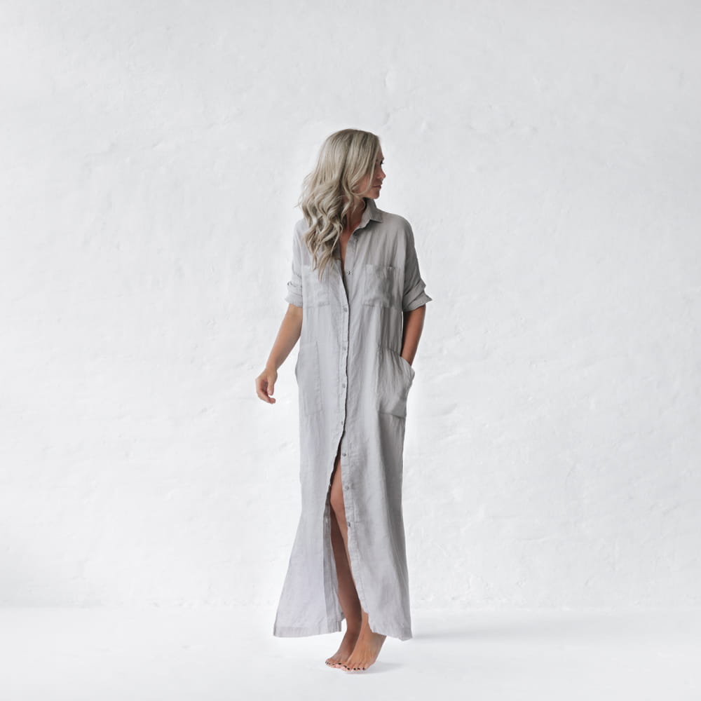 Long Linen shirt dress | Light Grey