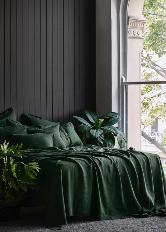 Linen Duvet Cover Set | Forest Green | Made in New Zealand