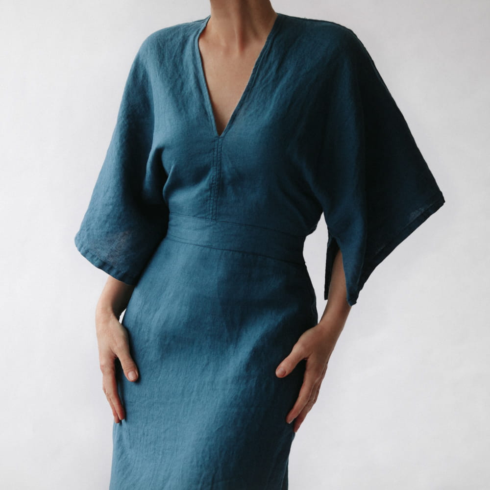 Yuko Linen Dress | Teal