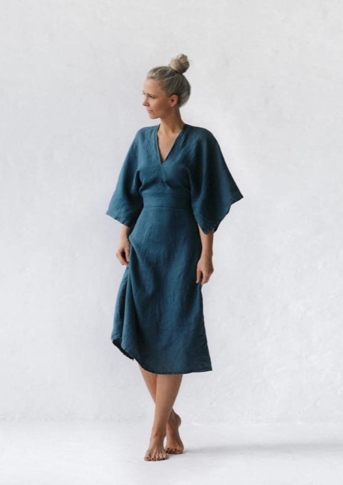 Yuko Linen Dress | Teal The Foxes Den Yuko Linen Dress | Teal The Foxes Den