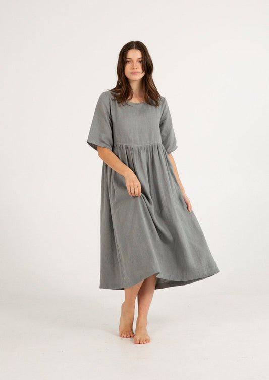 Bridi Linen Dress | Dusty Grey Blue