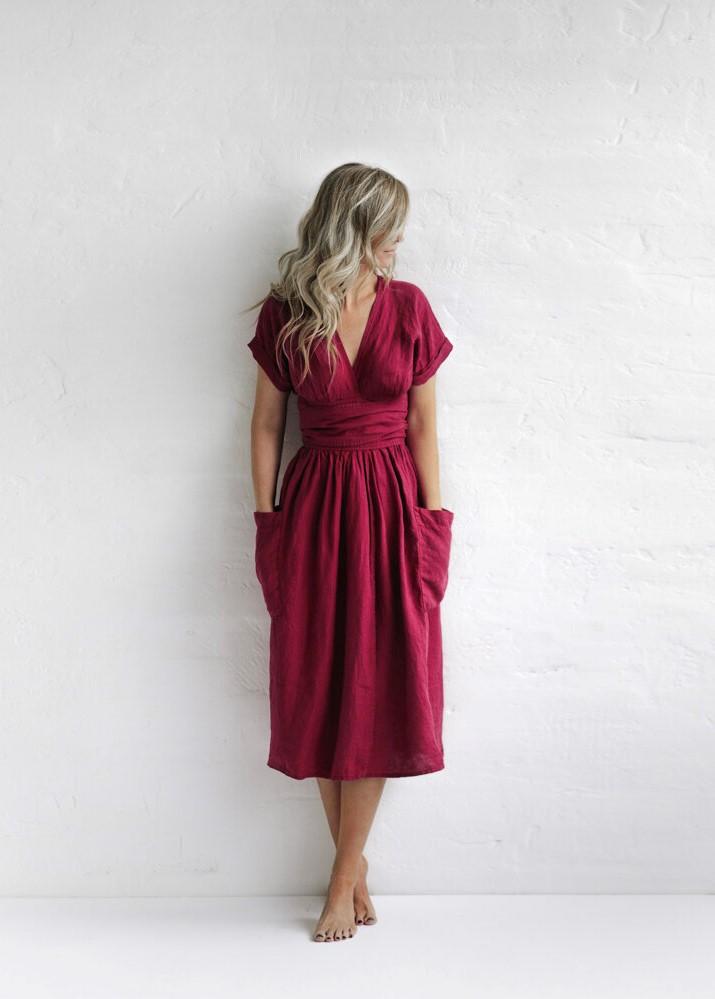 Kimono linen dress | Raspberry The Foxes Den Kimono linen dress | Raspberry The Foxes Den